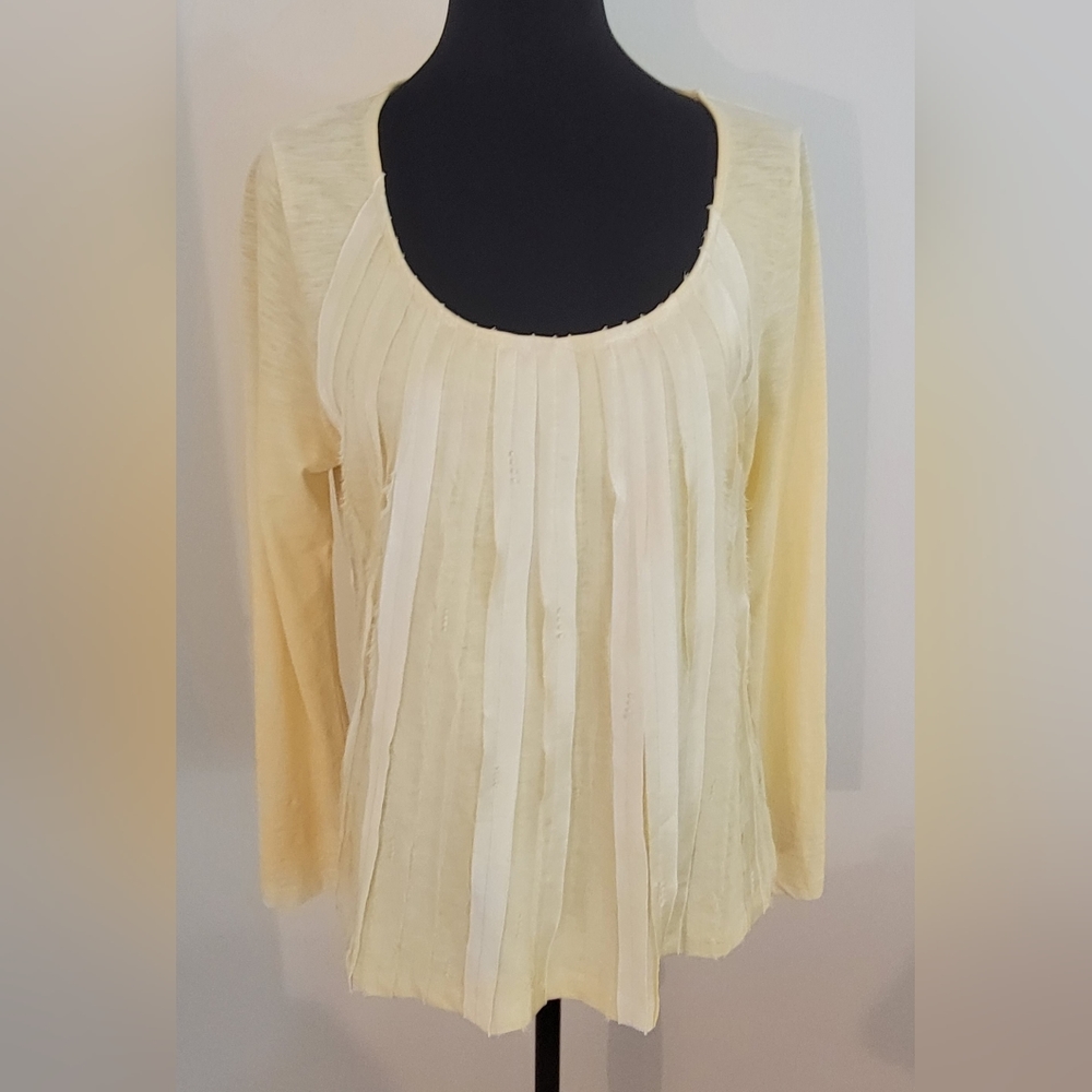 Soft Surroundings yellow ruffle long sleeve scoop neck top, women's size medium